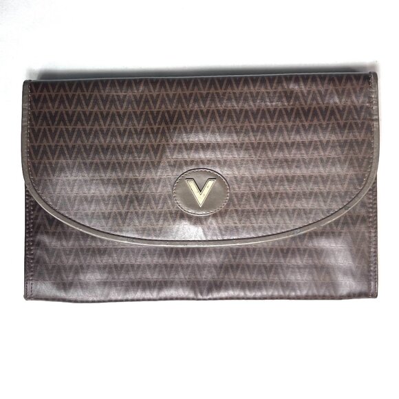 MARIO VALENTINO Vintage brown Monogram coated canvas Clutch purse